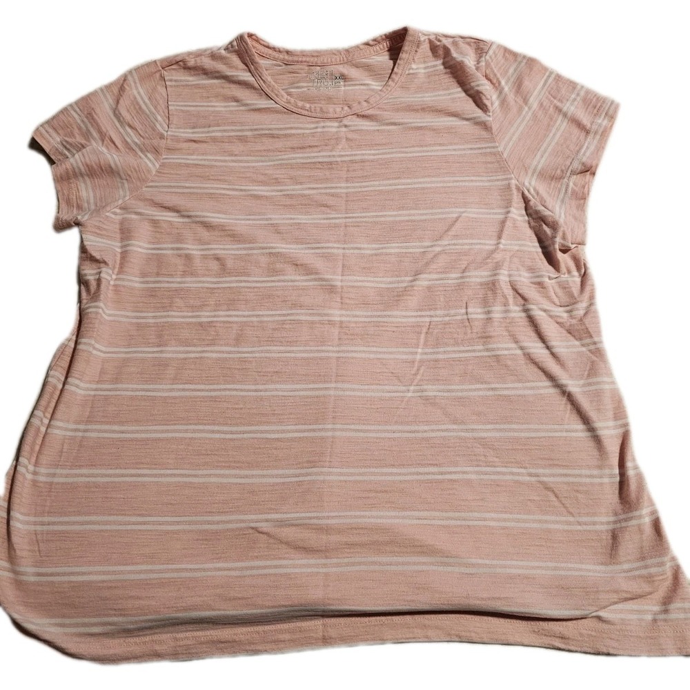TIME and TRU Pink Ribbed Short‎ Sleeve Scoop Neck Casual Comfy Tee XXL